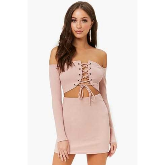 Lace-Up Crop Top & Skirt Bodycon Set - Picture 1 of 3